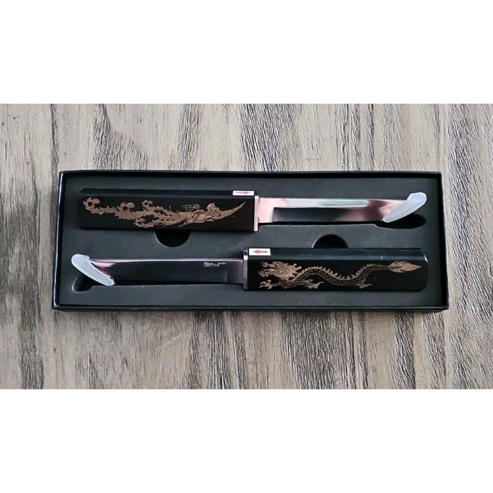 Double Knife Set, Dragon Engraved Knife for Peeling, Slicing, Trimming, Etc....